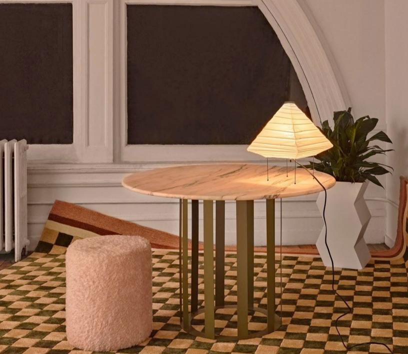 Yellow and beige plaid carpet